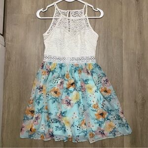 White and light blue floral lace sundress